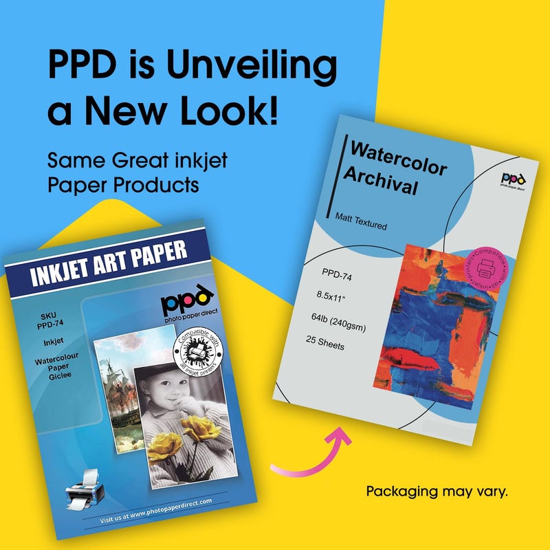 PPD Watercolor Printer & Printable Fine Art Paper for Inkjet Printer, Textured Giclee Archival Acid Free Paper 8.5 x 11, Professional Grade, Heavyweight 240 gsm/64 lb (25 Sheets)` - Image 2